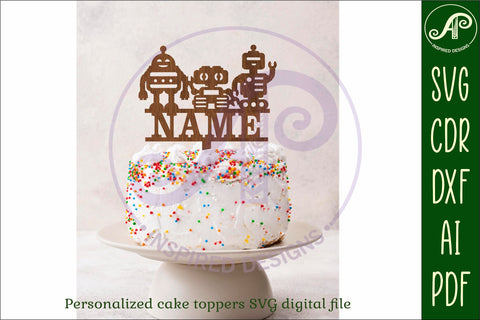 Personalized Robot cake topper SVG laser cut SVG APInspireddesigns 