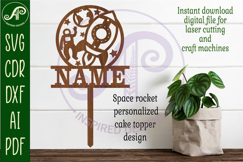 Personalized Rocket ship cake topper SVG laser cut SVG APInspireddesigns 
