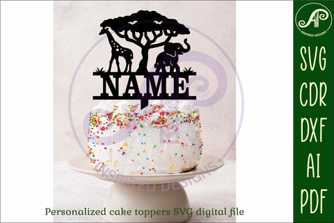 Personalized Safari animal cake topper SVG laser cut SVG APInspireddesigns 