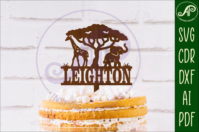 Personalized Safari animal cake topper SVG laser cut SVG APInspireddesigns 