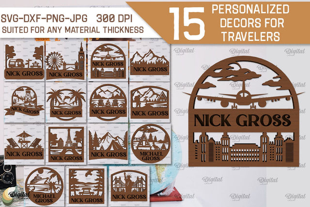 Personalized Signs For Travelers Laser Cut Bundle SVG Evgenyia Guschina 