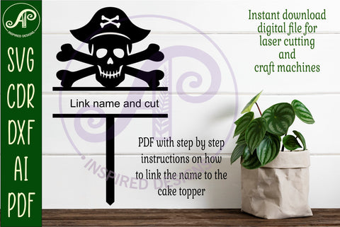 Personalized Skull and crossbones cake topper SVG laser cut SVG APInspireddesigns 