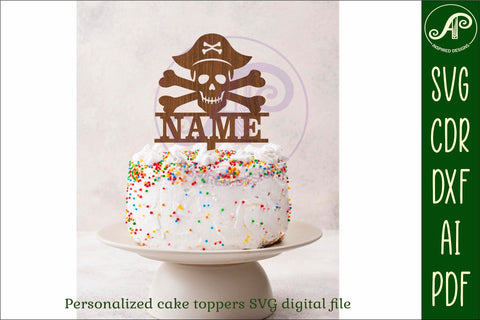 Personalized Skull and crossbones cake topper SVG laser cut SVG APInspireddesigns 