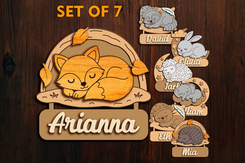Personalized Sleeping Animals Kids Name Signs (Set of 7) SVG LaserCutano 