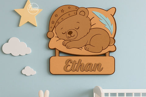 Personalized Sleeping Animals Kids Name Signs (Set of 7) SVG LaserCutano 