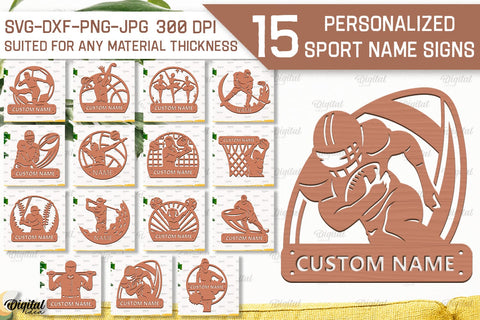 Personalized Sport Name Signs Laser Cut Bundle SVG Evgenyia Guschina 