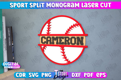 Personalized Sports Decor | Baseball Monogram | Gift Idea | Wall Décor | CNC file SVG The T Store Design 