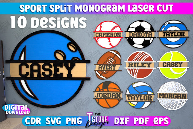Personalized Sports Decor Bundle | Sport Monogram | Gift Idea | Wall Décor | CNC Files SVG The T Store Design 