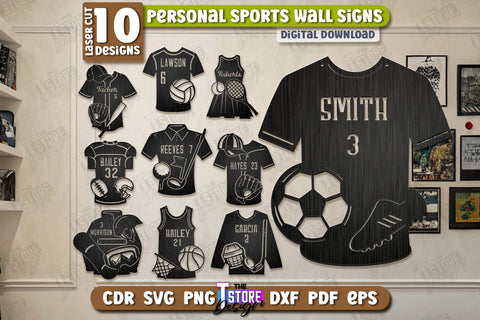 Personalized Sports Decor Laser Cut Bundle | Personal Sports Wall Sign | Wall Décor | CNC Files SVG The T Store Design 