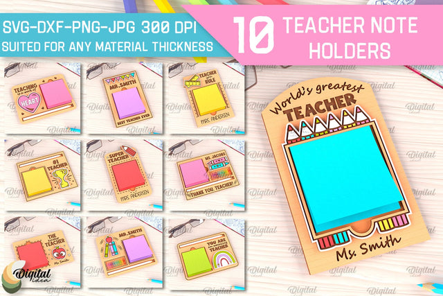 Personalized Teacher Sticky Note Pad Holder Laser Cut Bundle SVG Evgenyia Guschina 