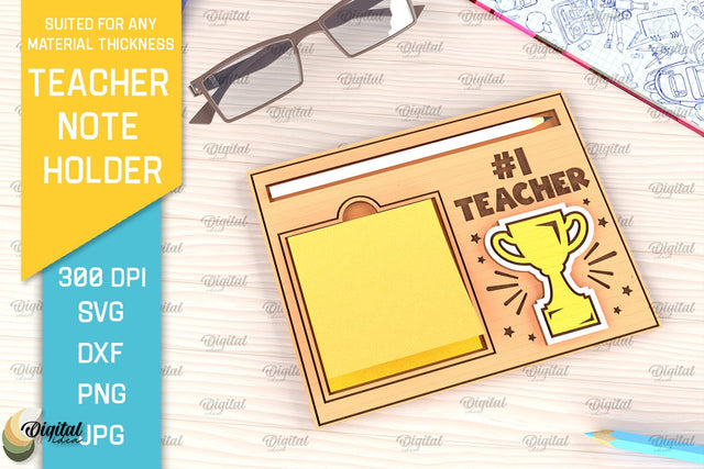 Personalized Teacher Sticky Note Pad Holder Laser Cut SVG Evgenyia Guschina 