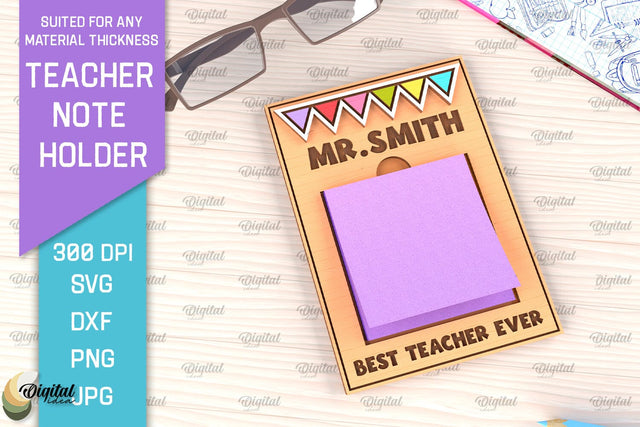 Personalized Teacher Sticky Note Pad Holder Laser Cut SVG Evgenyia Guschina 