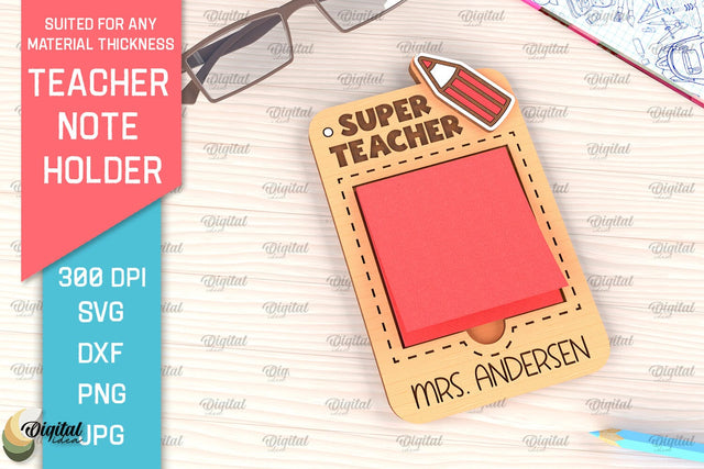 Personalized Teacher Sticky Note Pad Holder Laser Cut SVG Evgenyia Guschina 