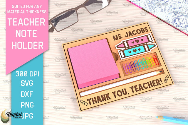 Personalized Teacher Sticky Note Pad Holder Laser Cut SVG Evgenyia Guschina 