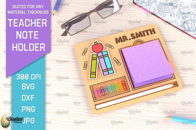 Personalized Teacher Sticky Note Pad Holder Laser Cut SVG Evgenyia Guschina 