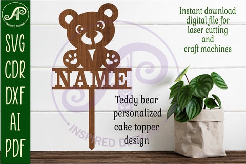 Personalized Teddy bear cake topper SVG laser cut SVG APInspireddesigns 