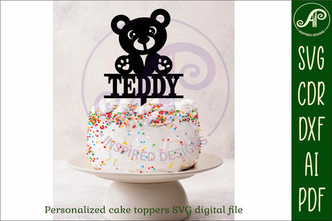 Personalized Teddy bear cake topper SVG laser cut SVG APInspireddesigns 