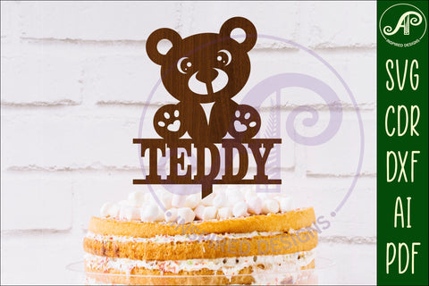 Personalized Teddy bear cake topper SVG laser cut SVG APInspireddesigns 