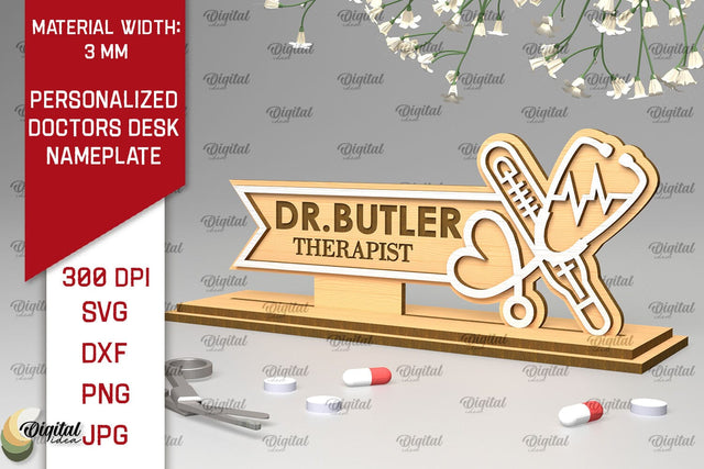 Personalized Therapist Doctors Desk Nameplate Laser Cut SVG Evgenyia Guschina 