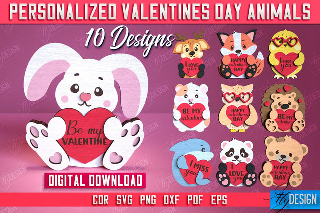 Personalized Valentine’s Day Animals Bundle | Romantic Gift | Animals Shape | CNC Files SVG Fly Design 