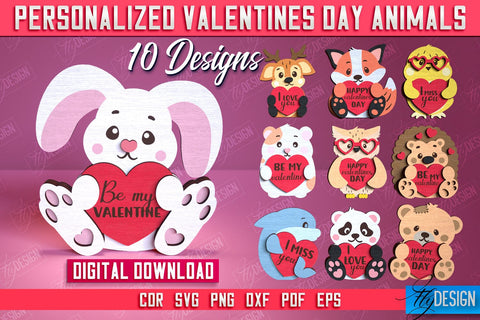 Personalized Valentine’s Day Animals Bundle | Romantic Gift | Animals Shape | CNC Files SVG Fly Design 