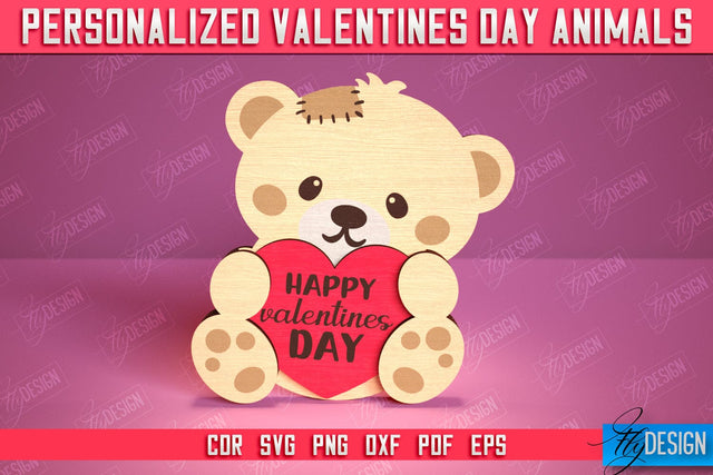 Personalized Valentine’s Day Bear | Romantic Gift | Animals Shape | CNC File SVG Fly Design 