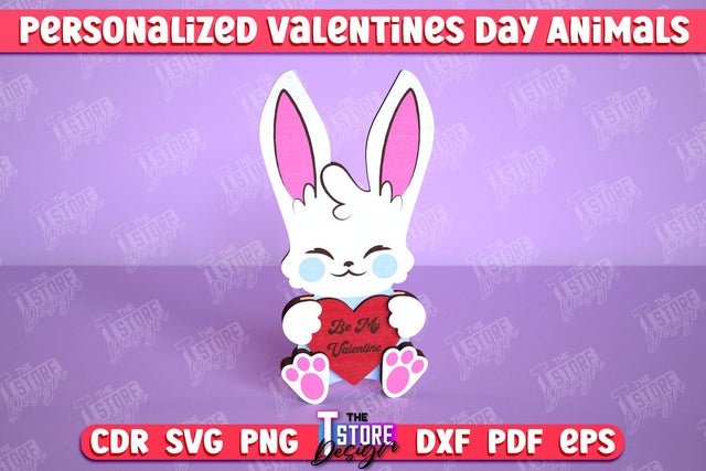 Personalized Valentine’s Day Bunny | Romantic Gift | Animals Shape | CNC File SVG The T Store Design 