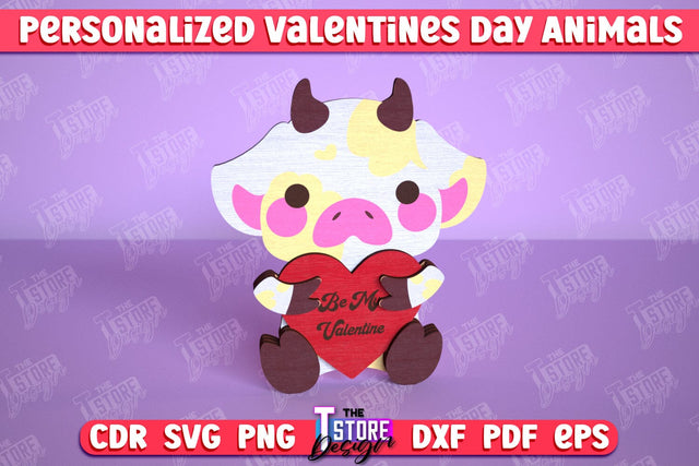 Personalized Valentine’s Day Cow | Romantic Gift | Animals Shape | CNC File SVG The T Store Design 