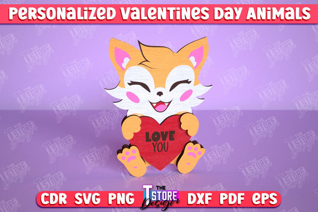 Personalized Valentine’s Day Fox | Romantic Gift | Animals Shape | CNC File SVG The T Store Design 