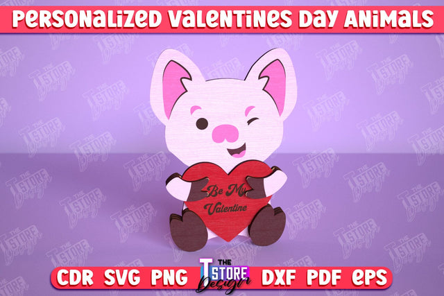 Personalized Valentine’s Day Pig | Romantic Gift | Animals Shape | CNC File SVG The T Store Design 