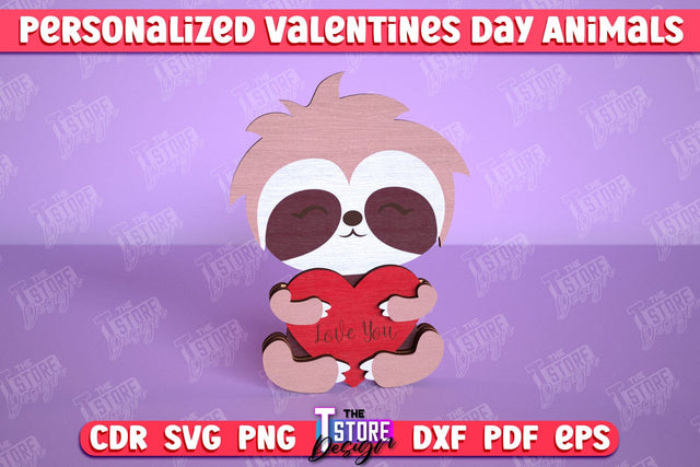 Personalized Valentine’s Day Sloth | Romantic Gift | Animals Shape | CNC File SVG The T Store Design 