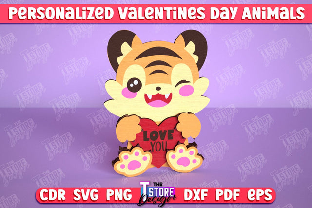 Personalized Valentine’s Day Tiger | Romantic Gift | Animals Shape | CNC File SVG The T Store Design 