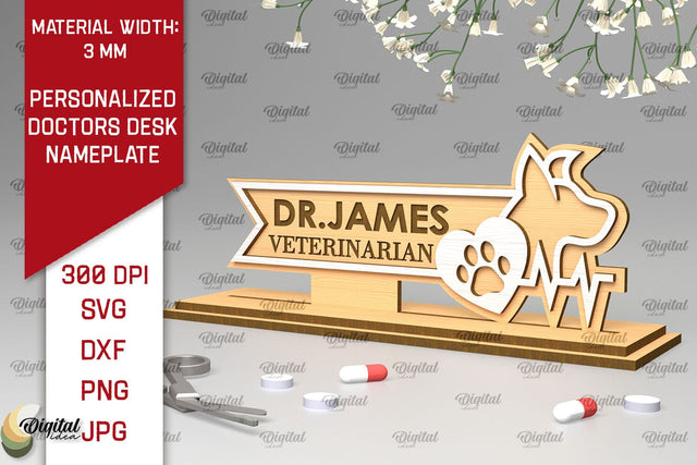 Personalized Veterinarian Doctors Desk Nameplate Lasercut SVG Evgenyia Guschina 