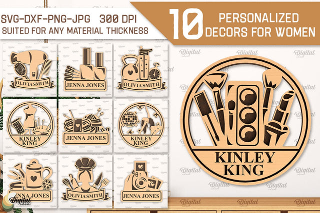 Personalized Wall Decors For Women Laser Cut Bundle SVG Evgenyia Guschina 