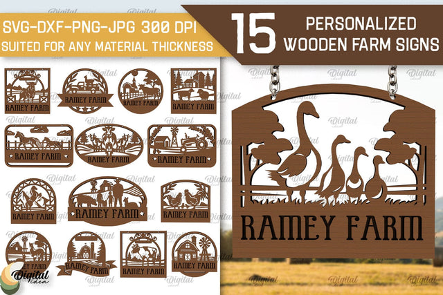 Personalized Wooden Farm Signs Laser Cut Bundle SVG Evgenyia Guschina 