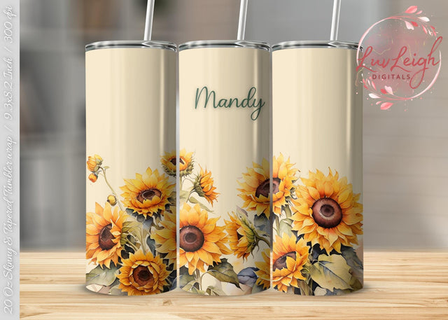 Personalized Yellow Sunflowers Tumbler wrap png Sublimation Luvleigh Digitals 