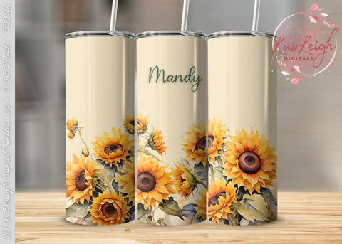 Personalized Yellow Sunflowers Tumbler wrap png Sublimation Luvleigh Digitals 
