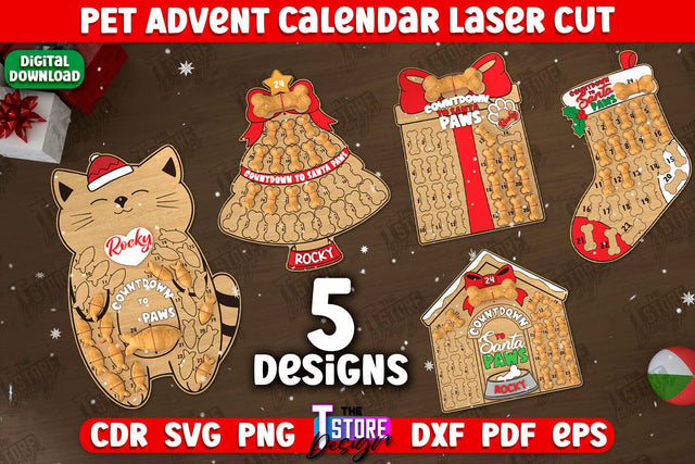 Pet Advent Calendar Bundle | Pet Gift | Calendar with Treats | Days Until Christmas | CNC Files SVG The T Store Design 