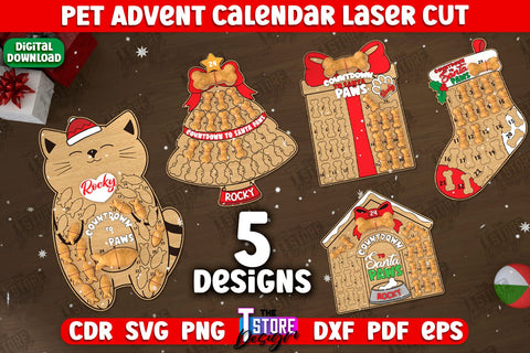 Pet Advent Calendar Bundle | Pet Gift | Calendar with Treats | Days Until Christmas | CNC Files SVG The T Store Design 