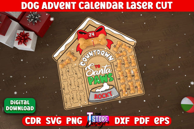 Pet Advent Calendar | Pet Gift | Calendar with Treats | Days Until Christmas | CNC File SVG The T Store Design 