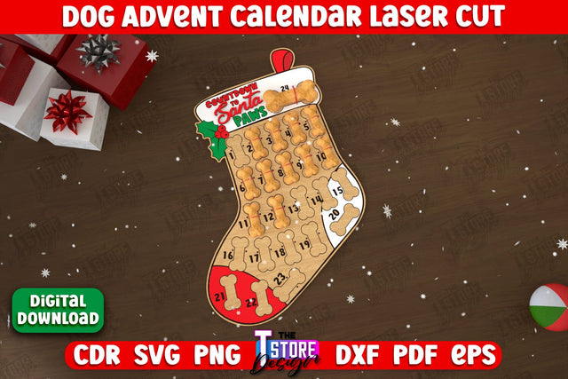 Pet Advent Calendar | Pet Gift | Calendar with Treats | Days Until Christmas | CNC File SVG The T Store Design 