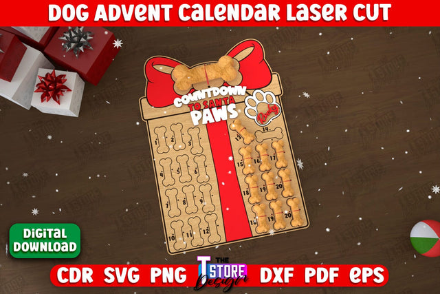 Pet Advent Calendar | Pet Gift | Calendar with Treats | Days Until Christmas | CNC File SVG The T Store Design 