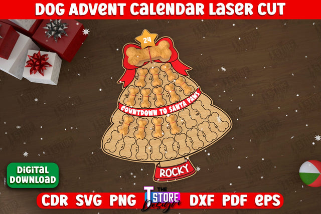 Pet Advent Calendar | Pet Gift | Calendar with Treats | Days Until Christmas | CNC File SVG The T Store Design 