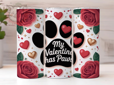 Pet Lover Valentine Tumbler, Cute Paw Print Wrap, Dog Cat Love Cup, 20oz Sublimation Wrap, Stylish Valentine Design Tumbler, Artistic Pet Heart Cup, Whimsical Animal Love Theme Wrap Sublimation Lara' s Designs 