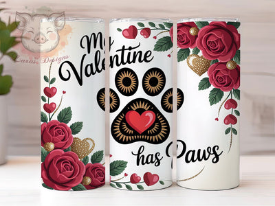 Pet Lover Valentine Tumbler, Cute Paw Print Wrap, Dog Cat Love Cup, 20oz Sublimation Wrap, Stylish Valentine Design Tumbler, Artistic Pet Heart Cup, Whimsical Animal Love Theme Wrap Sublimation Lara' s Designs 