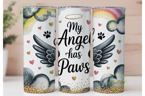 Pet Memorial Angel Paws Tumbler Wrap Sublimation PixelChick 