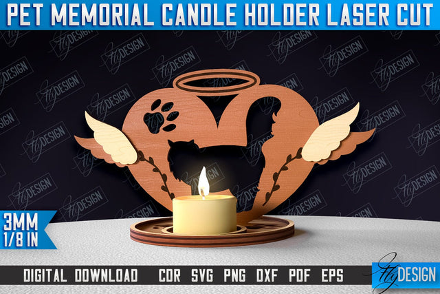 Pet Memorial Candle Holder Laser Cut | 3D Candle Memorial Holder Design SVG Fly Design 