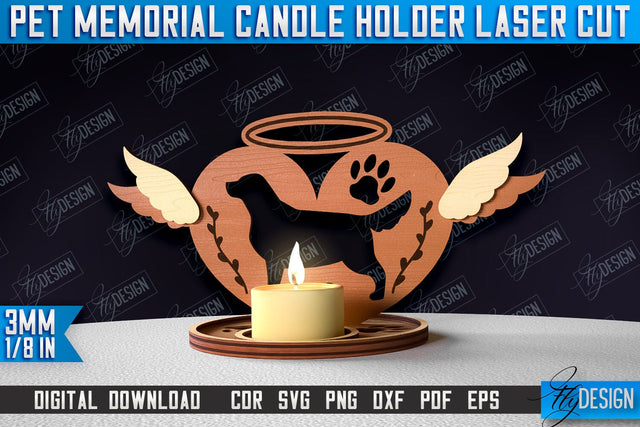 Pet Memorial Candle Holder Laser Cut | 3D Candle Memorial Holder Design SVG Fly Design 