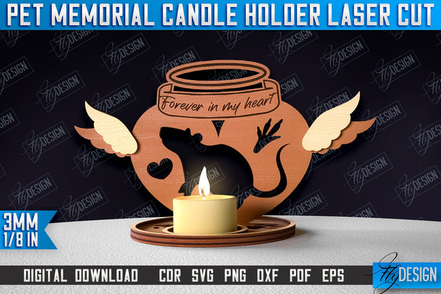 Pet Memorial Candle Holder Laser Cut | 3D Candle Memorial Holder Design SVG Fly Design 