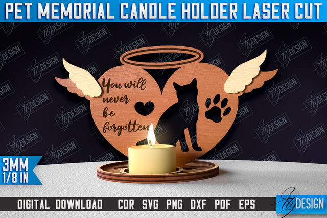 Pet Memorial Candle Holder Laser Cut | 3D Candle Memorial Holder Design SVG Fly Design 